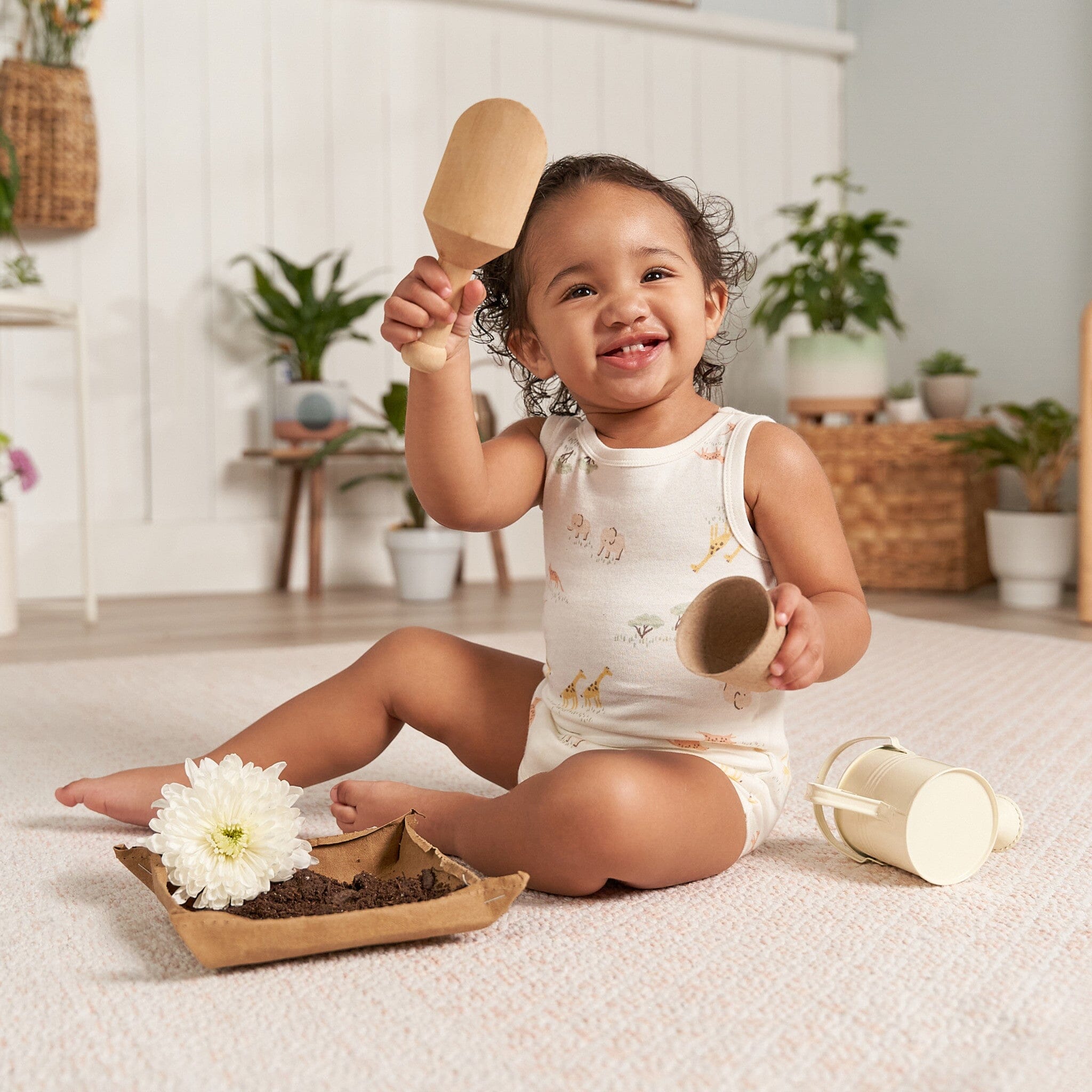 4-Pack Baby Neutral Ivory Safari Sleeveless Onesies® Bodysuits - Image 3