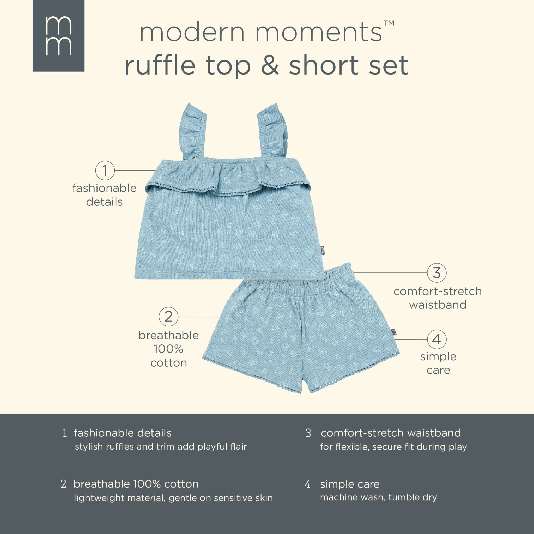 2-Piece Infant & Toddler Girls Teal Floral Top and Shorts Set - Image 10