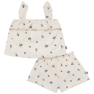 2-Piece Infant & Toddler Girls Beige Floral Top and Shorts Set