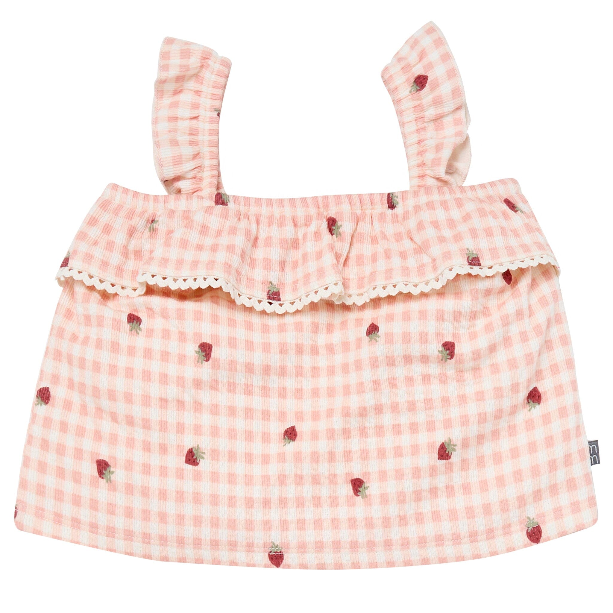 2-Piece Infant & Toddler Girls Rose Strawberry Gingham Top and Shorts Set - Image 2
