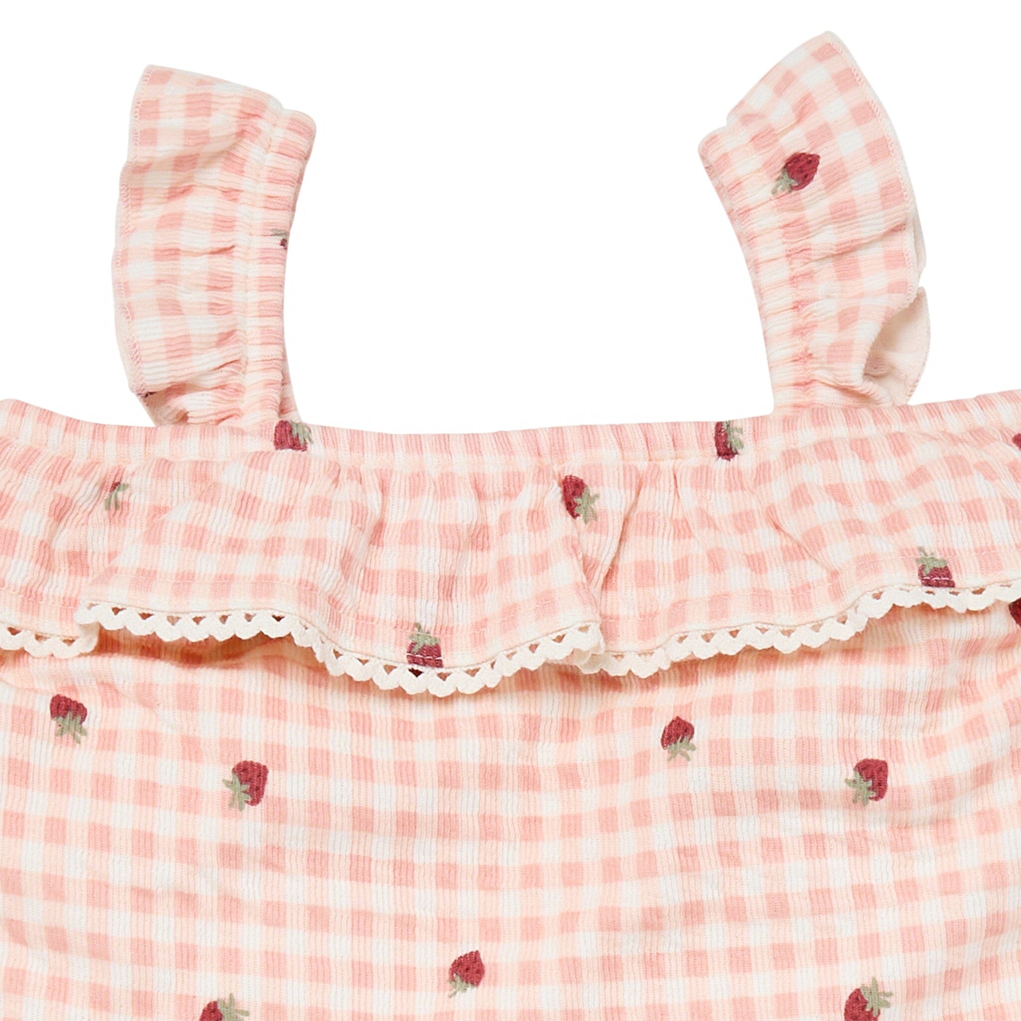 2-Piece Infant & Toddler Girls Rose Strawberry Gingham Top and Shorts Set - Image 3