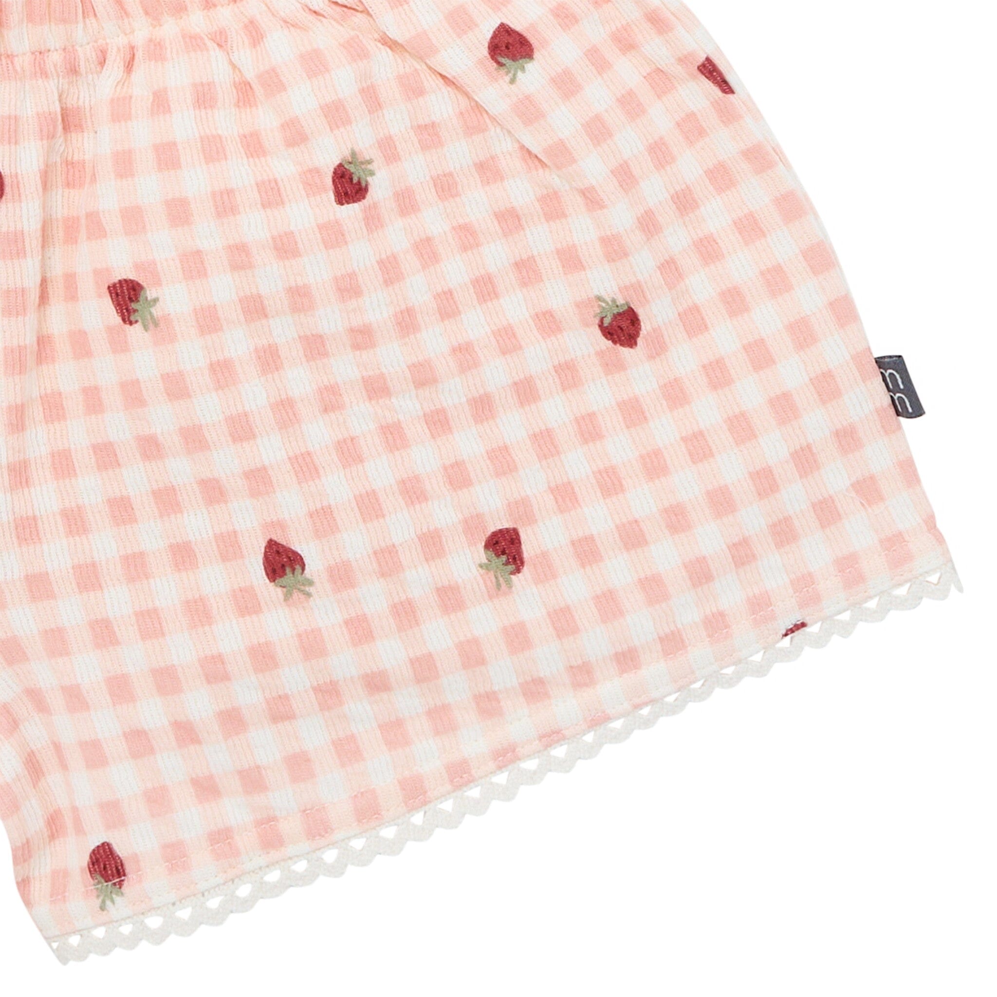 2-Piece Infant & Toddler Girls Rose Strawberry Gingham Top and Shorts Set - Image 7