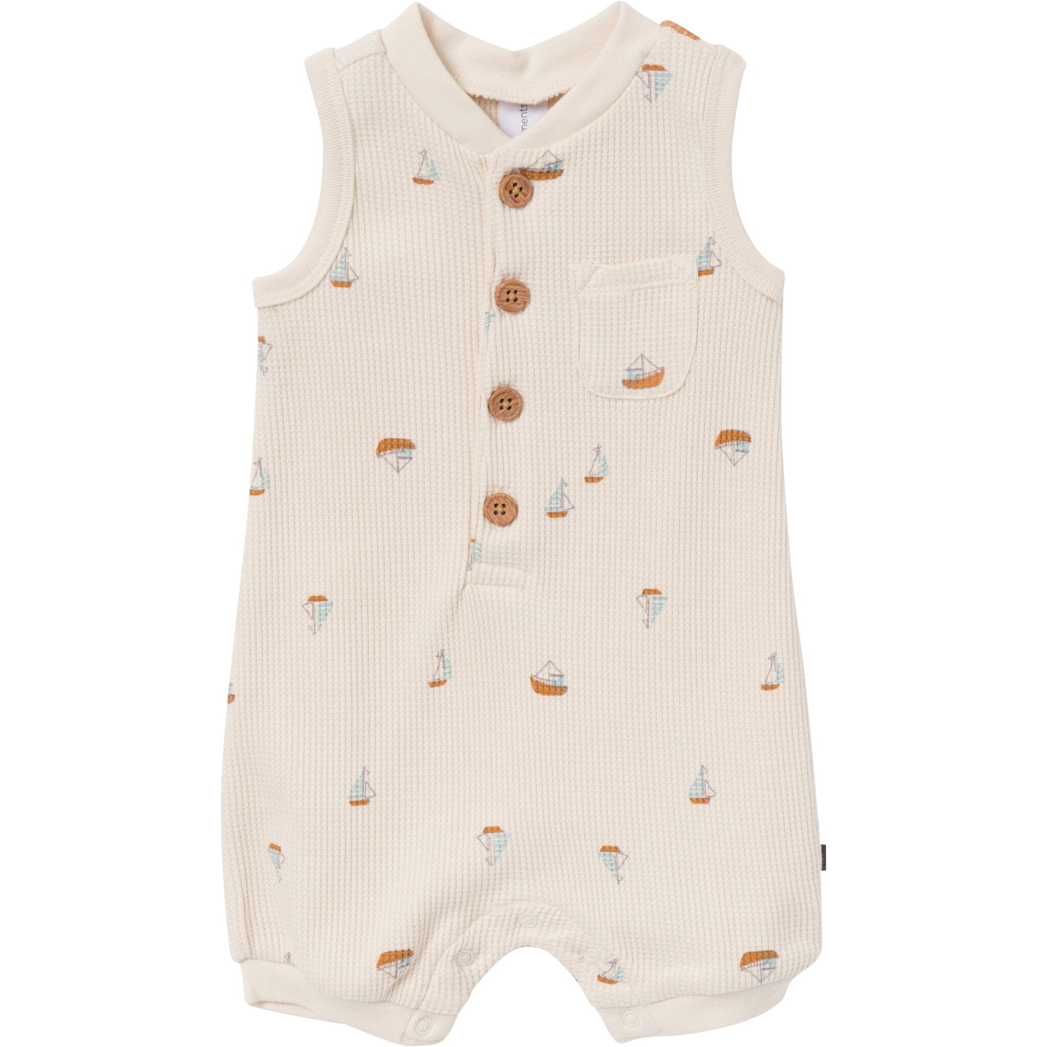 Baby Boys Beige Sailboat Sleeveless Romper