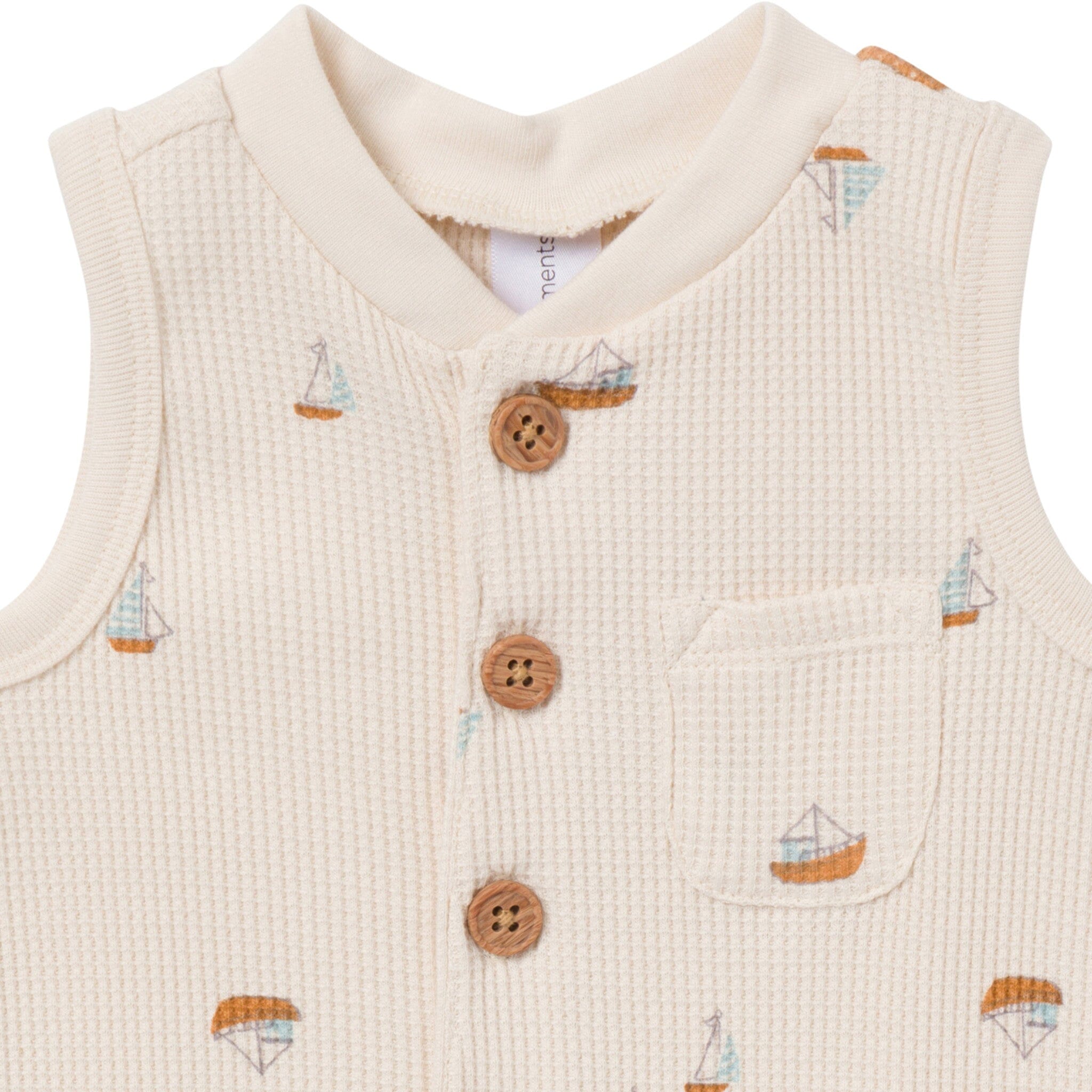 Baby Boys Beige Sailboat Sleeveless Romper - Image 2