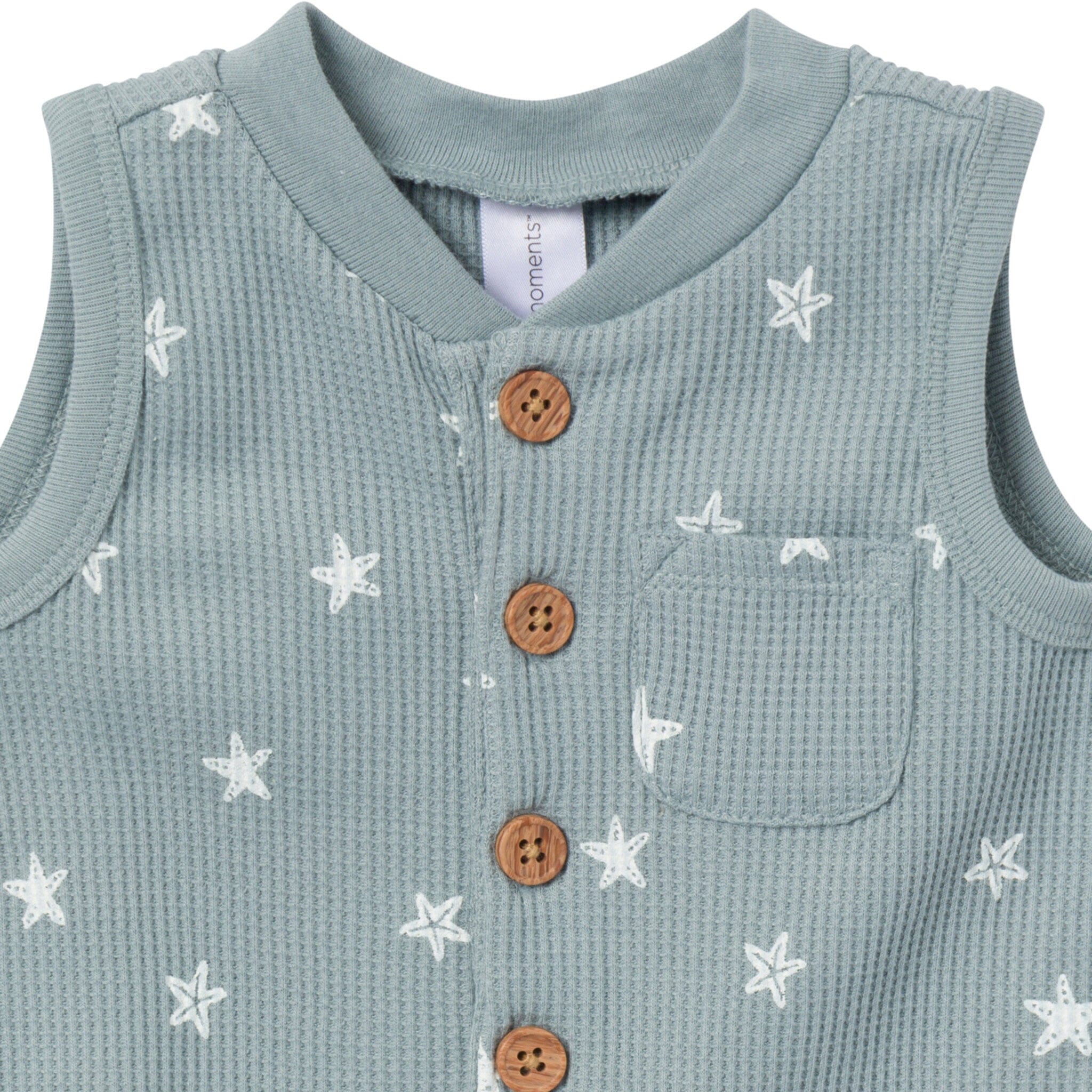 Baby Boys Teal Starfish Sleeveless Romper - Image 4